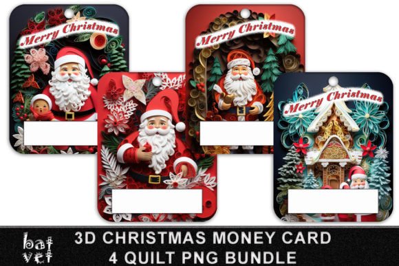 3D Christmas Quilt Money Card PNG Bundle for Crafts and Graphics