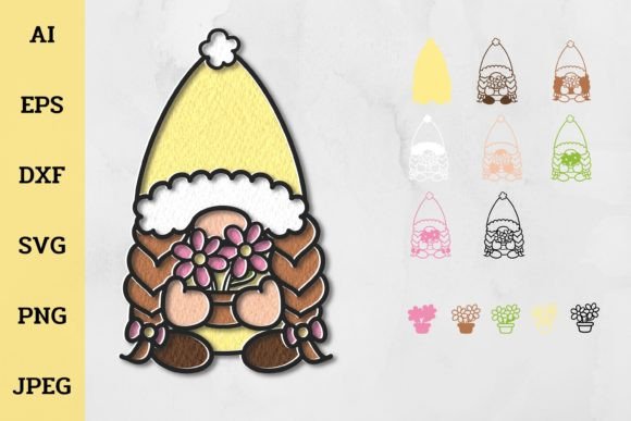 3D Layered Gnome and Flower: A Versatile SVG for Shadow Box Designs