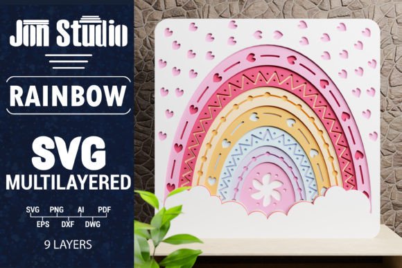 3D Rainbow Multilayer Paper Cut SVG File for Crafts and Graphics