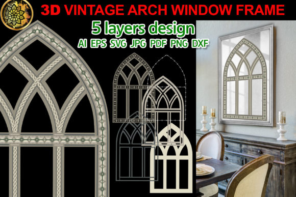 3D Vintage Farmhouse Arch Window Frame for Embroidery Projects