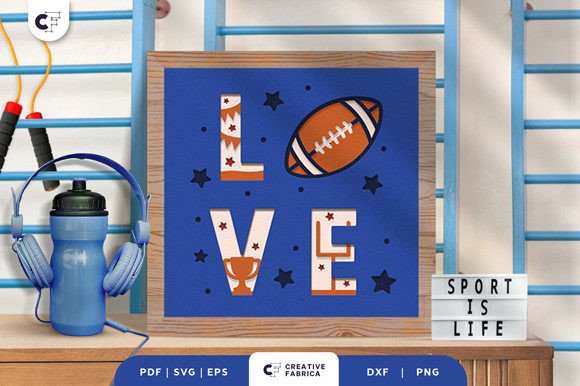 American Football LOVE 3D Papercut: A Sports-Themed Design Asset for Content Creators