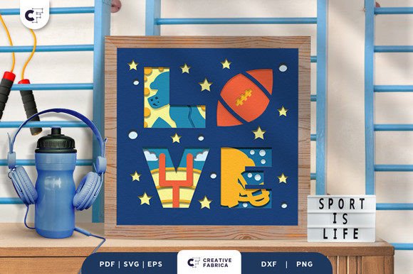 American Football LOVE 3D SVG for Sports-Themed Design Projects
