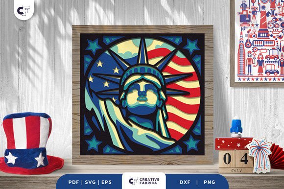 American Landmark 3D Shadow Box SVG for Independence Day Designs