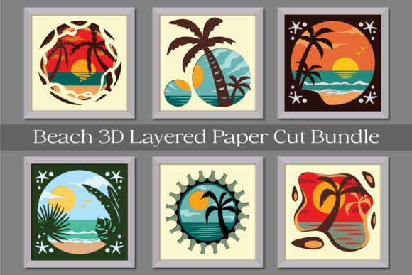 Beach Sunset 3D SVG Shadow Box for Brand Design
