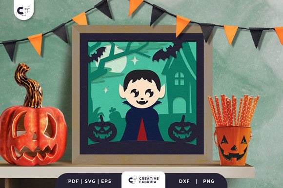 Cartoon Vampire 3D Paper Cut Light Box: A Playful Halloween SVG Asset for Designers