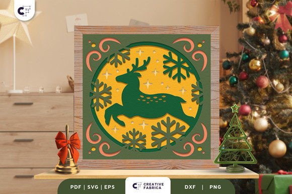 Christmas Deer 3D Shadow Box SVG for Design Projects
