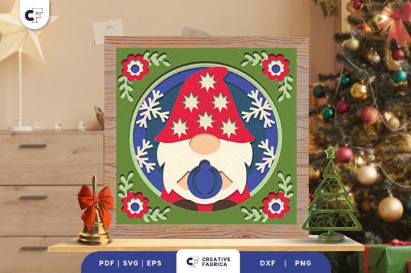 Christmas Gnome 3D SVG Light Box Paper Cut for Handmade Projects