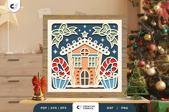 Cookies House 3D Shadow Box SVG for Christmas Design Projects