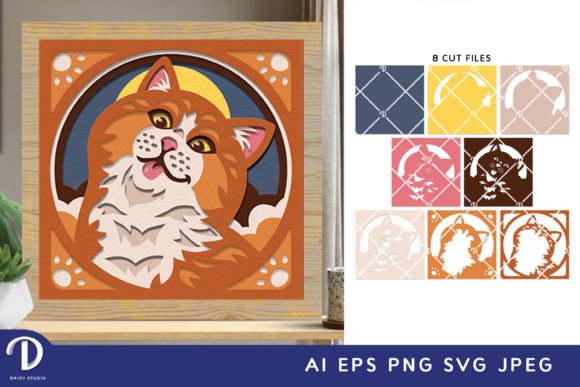 Fluffy Cat 3D Shadow Box SVG: A Feline Elegance for Creative Branding