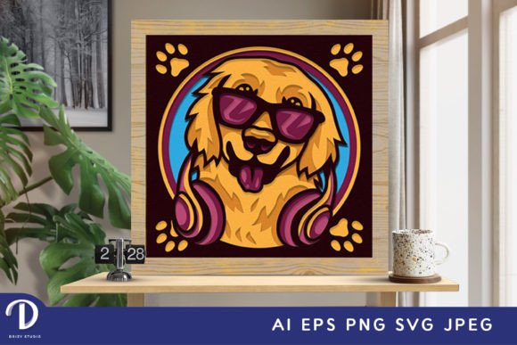 Funny Golden Retriever 3D Shadow Box – A Playful SVG Asset for Creative Sellers