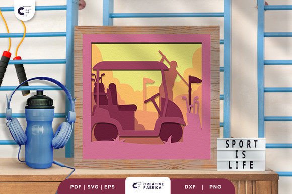 Golf Cart 3D Light Box Paper Cut: A Sports-Themed SVG for Digital Sellers