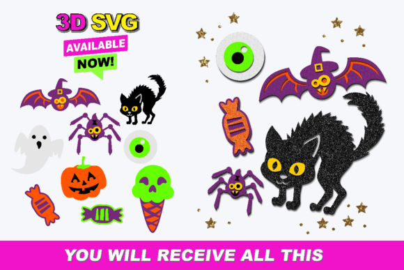 Halloween Silhouette Elements 3D SVG for Laser Cutting and Autumn Amp Projects