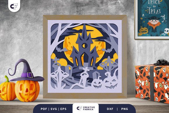 Haunted Graveyard 3D SVG for Halloween Design Projects