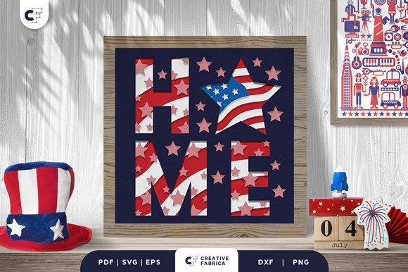 Home Sign USA 3D Shadow Box Papercut: A Festive Graphic Design Asset for Independence Day Branding