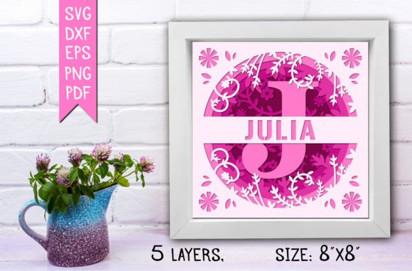 “J” 3D Flower Split Monogram Shadow Box for Crafters