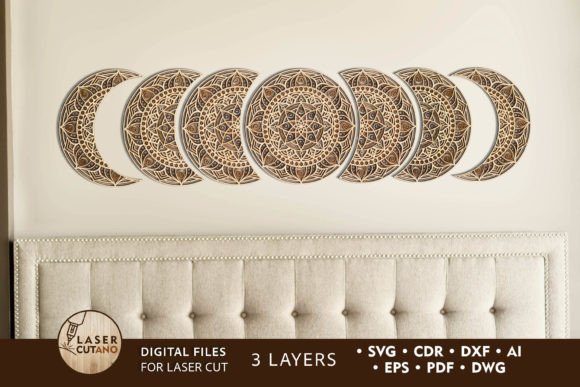 MOON PHASES 3D Multi-Layer Wall Art for Laser Cutting