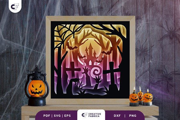 Night Graveyard 3D SVG for Halloween Design Projects