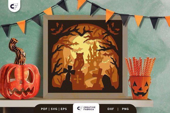 Owl in Haunted Forest 3D SVG for Halloween Branding