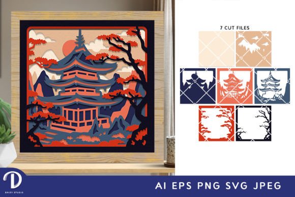Pagoda with Cherry Blossom 3D SVG for Shadow Box Creations
