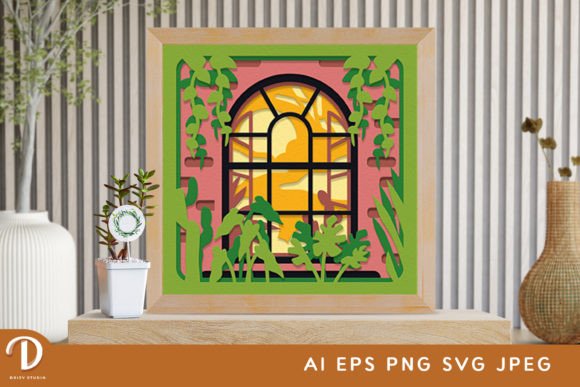 Plants on the Window 3D Shadow Box SVG: A Design Asset with Lush Potential