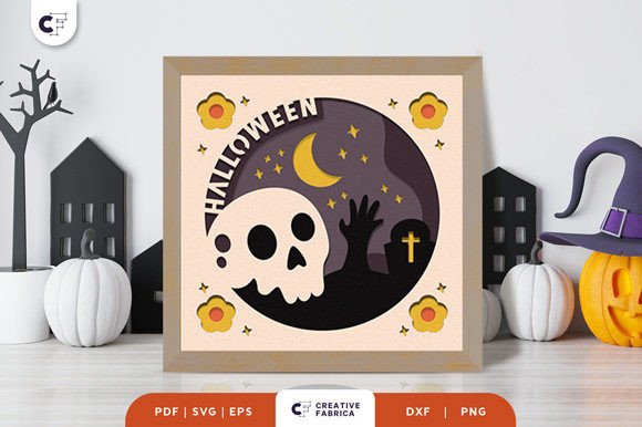 Skull 3D Shadow Box SVG: A Festive Graphic Design Asset for Crafters