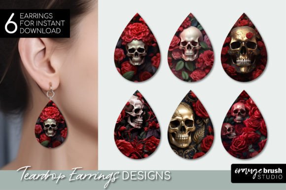 Skull 3D Teardrop Earring Sublimation Graphics for Crafts
