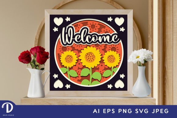 Welcome Sunflowers 3D Spring Shadow Box – A Versatile SVG for Creative Projects